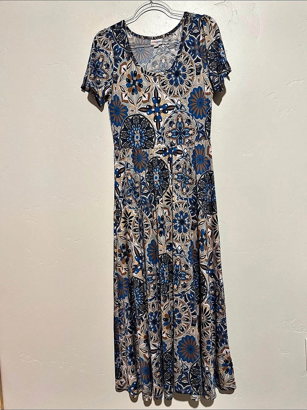 LuLaRoe Maria Maxi Dress Floral Blue & Brown Size Small